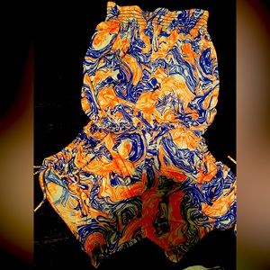 Neon orange navy blue and white